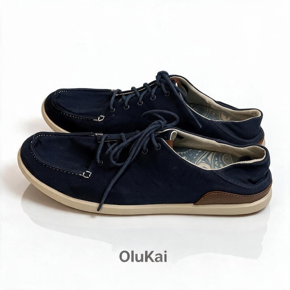 OluKai Manoa Mens 12 Navy Blue Canvas Lace Up Sneakers 10331-DE33
